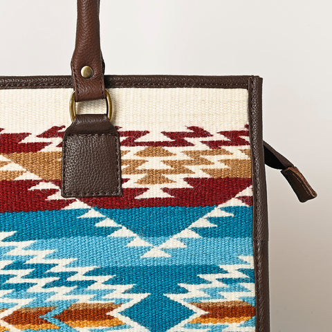American Darling Hand Woven Saddle Blanket & Leather Western Tote Bag