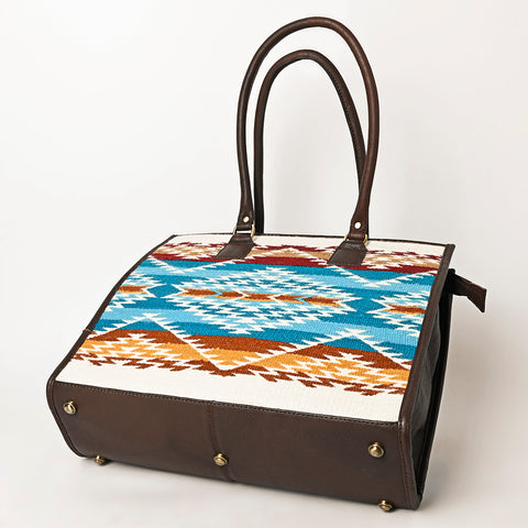 American Darling Hand Woven Saddle Blanket & Leather Western Tote Bag
