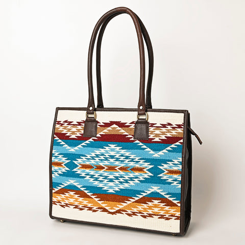 American Darling Hand Woven Saddle Blanket & Leather Western Tote Bag