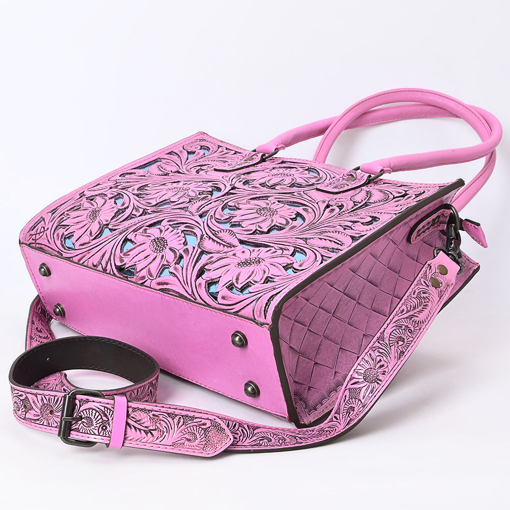 American Darling Pink Hand-Tooled Leather Tote | Floral Carved Handbag