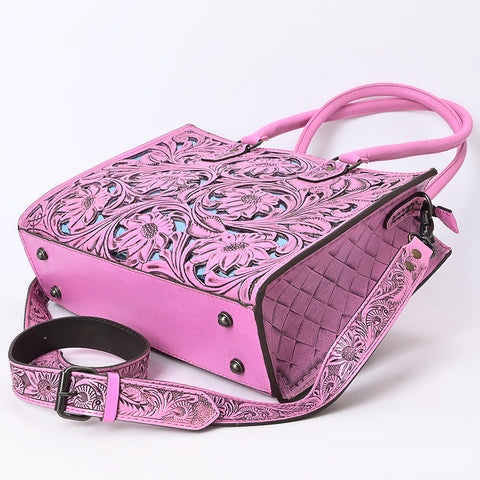 American Darling Pink Hand-Tooled Leather Tote -Floral Carved Handbag