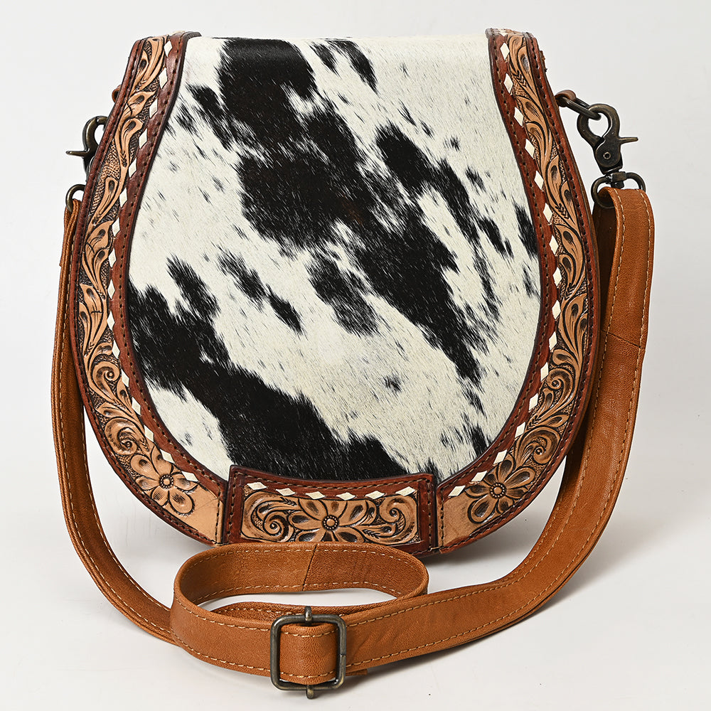 American Darling Hair-On Cowhide Western Leather Crossbody Bag with Hand-Tooled Accents