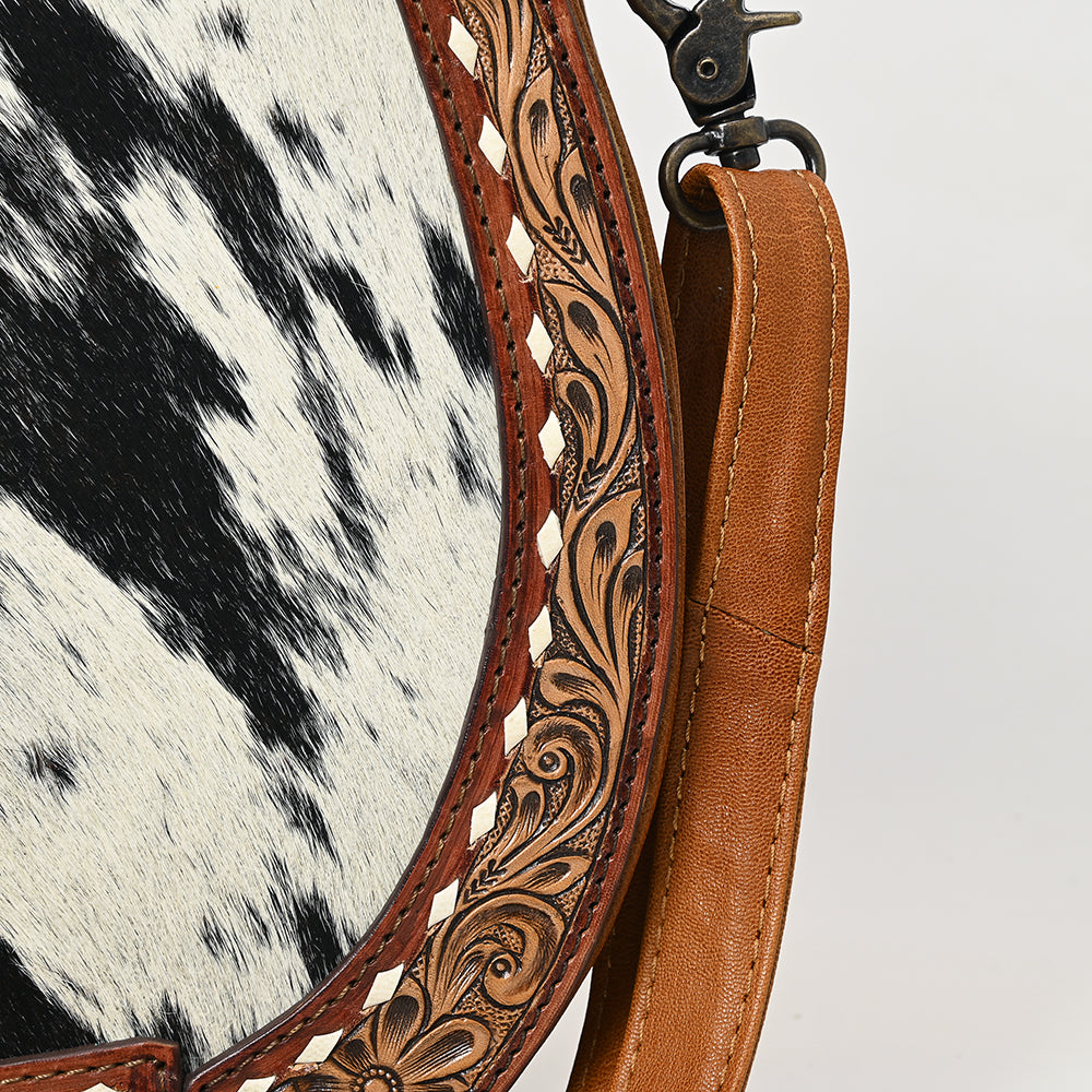 American Darling Hair-On Cowhide Western Leather Crossbody Bag with Hand-Tooled Accents