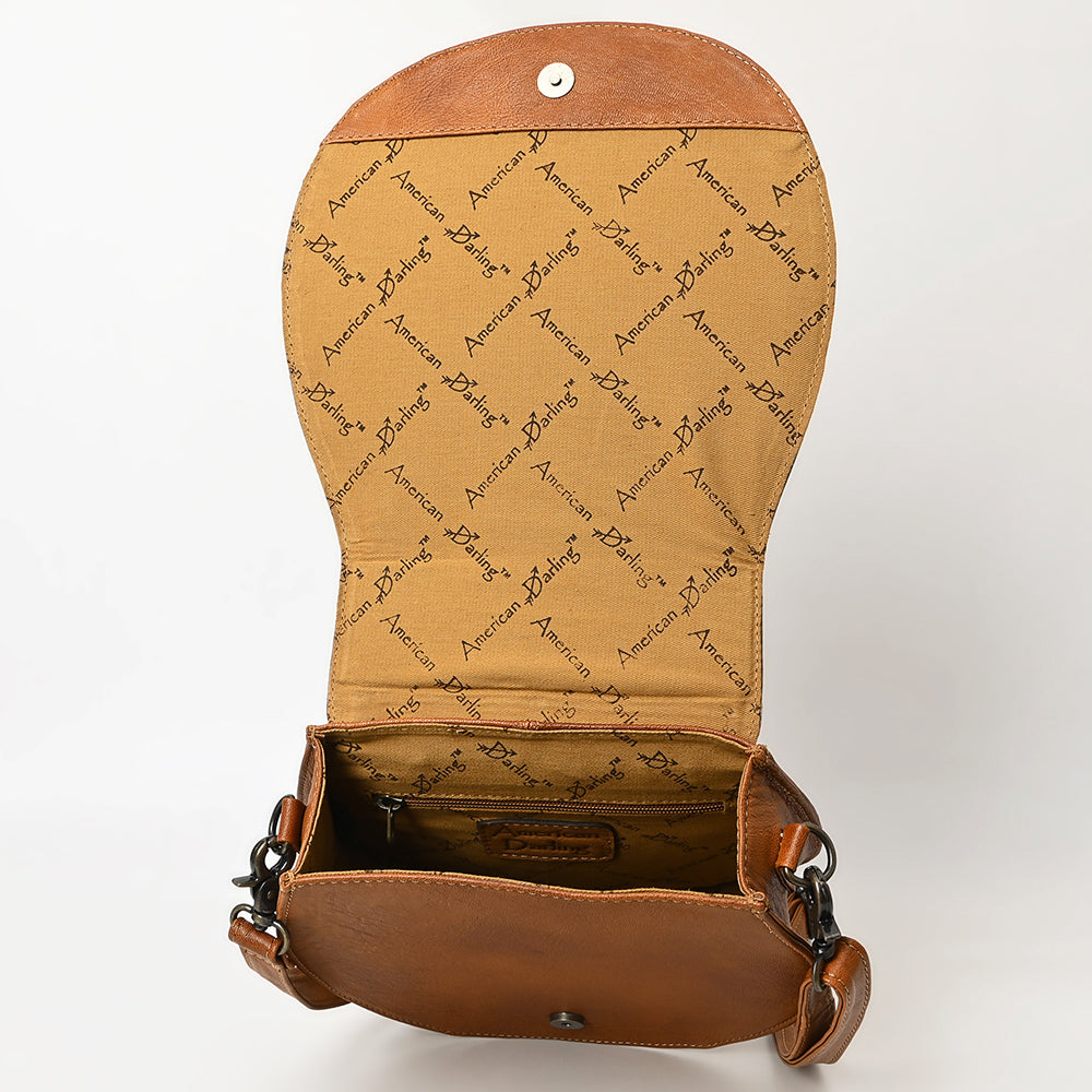 American Darling Hair-On Cowhide Western Leather Crossbody Bag with Hand-Tooled Accents