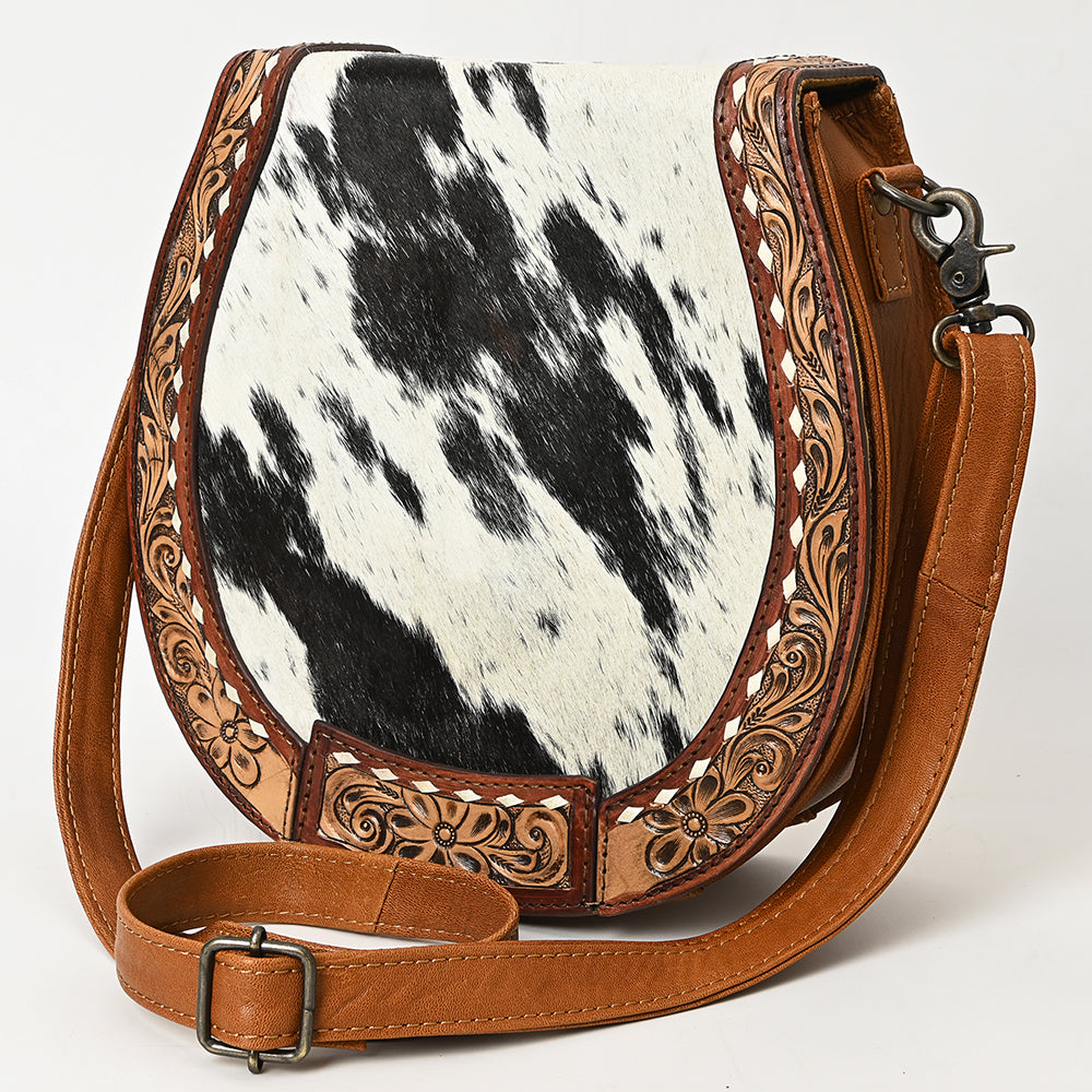 American Darling Hair-On Cowhide Western Leather Crossbody Bag with Hand-Tooled Accents