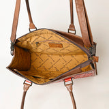 ADBG1317 Red Tooled Leather Western Tote Bag - Floral Hand-Carved Shoulder Purse