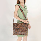 ADBG1318 Hand-Tooled Leather Briefcase - Western Floral Business Bag by American Darling