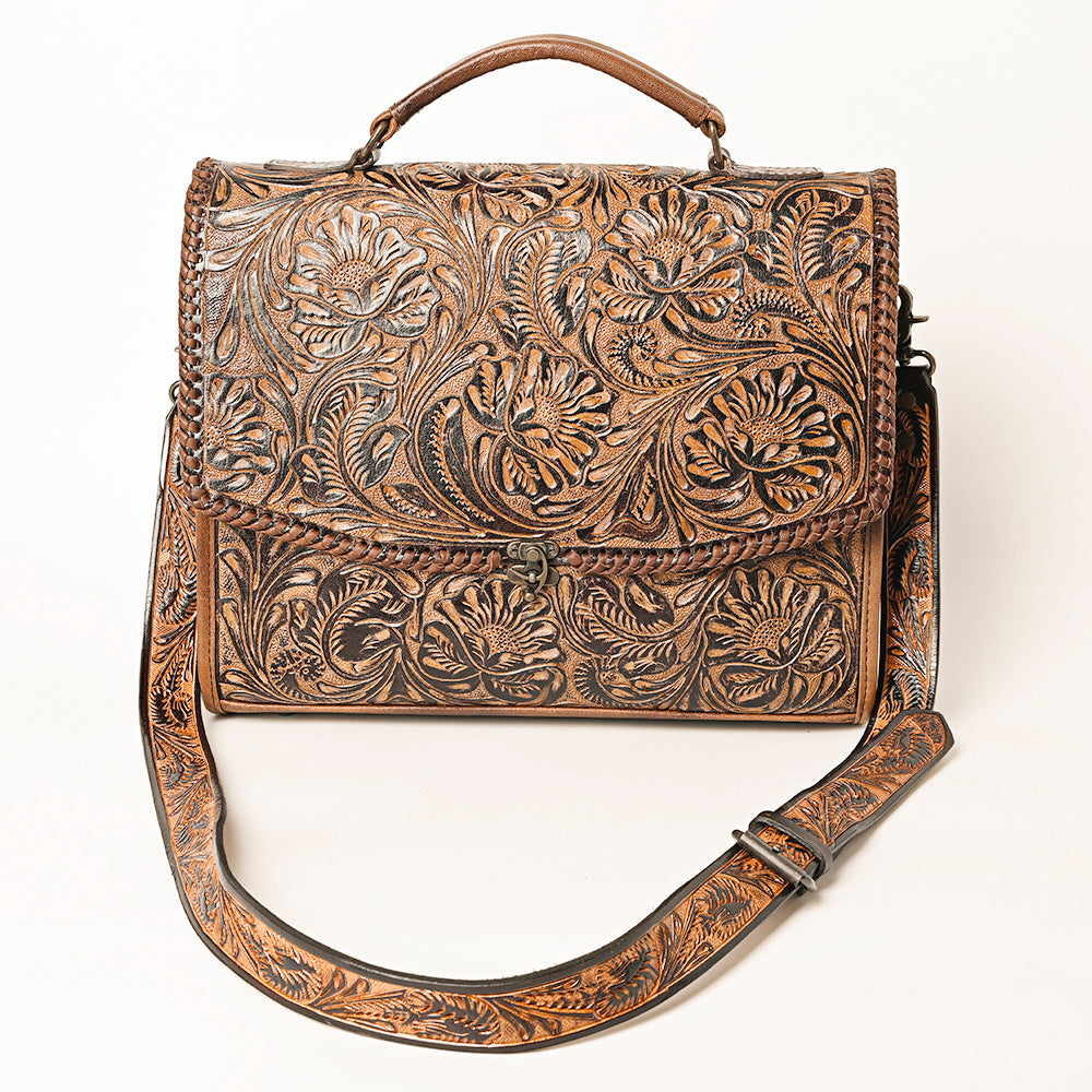 ADBG1318 Hand-Tooled Leather Briefcase - Western Floral Business Bag by American Darling