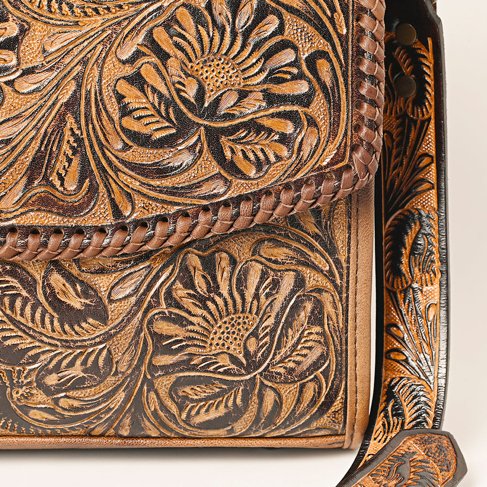 ADBG1318 Hand-Tooled Leather Briefcase - Western Floral Business Bag by American Darling