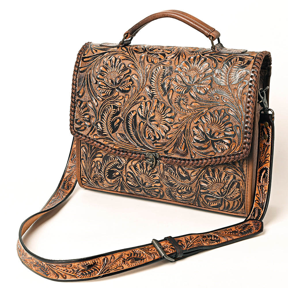 ADBG1318 Hand-Tooled Leather Briefcase - Western Floral Business Bag by American Darling