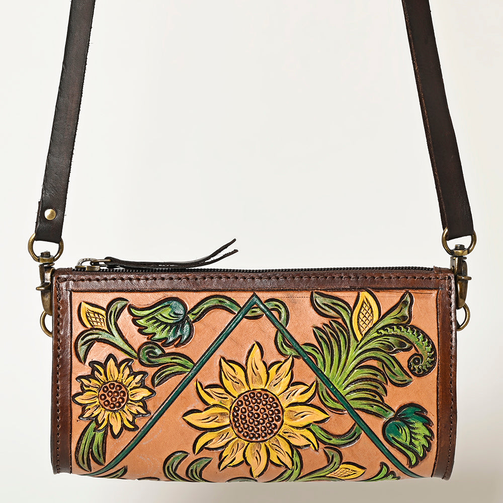 ADBGA469 American Darling Sunflower Crossbody Hand-Tooled Leather Floral Western Bag