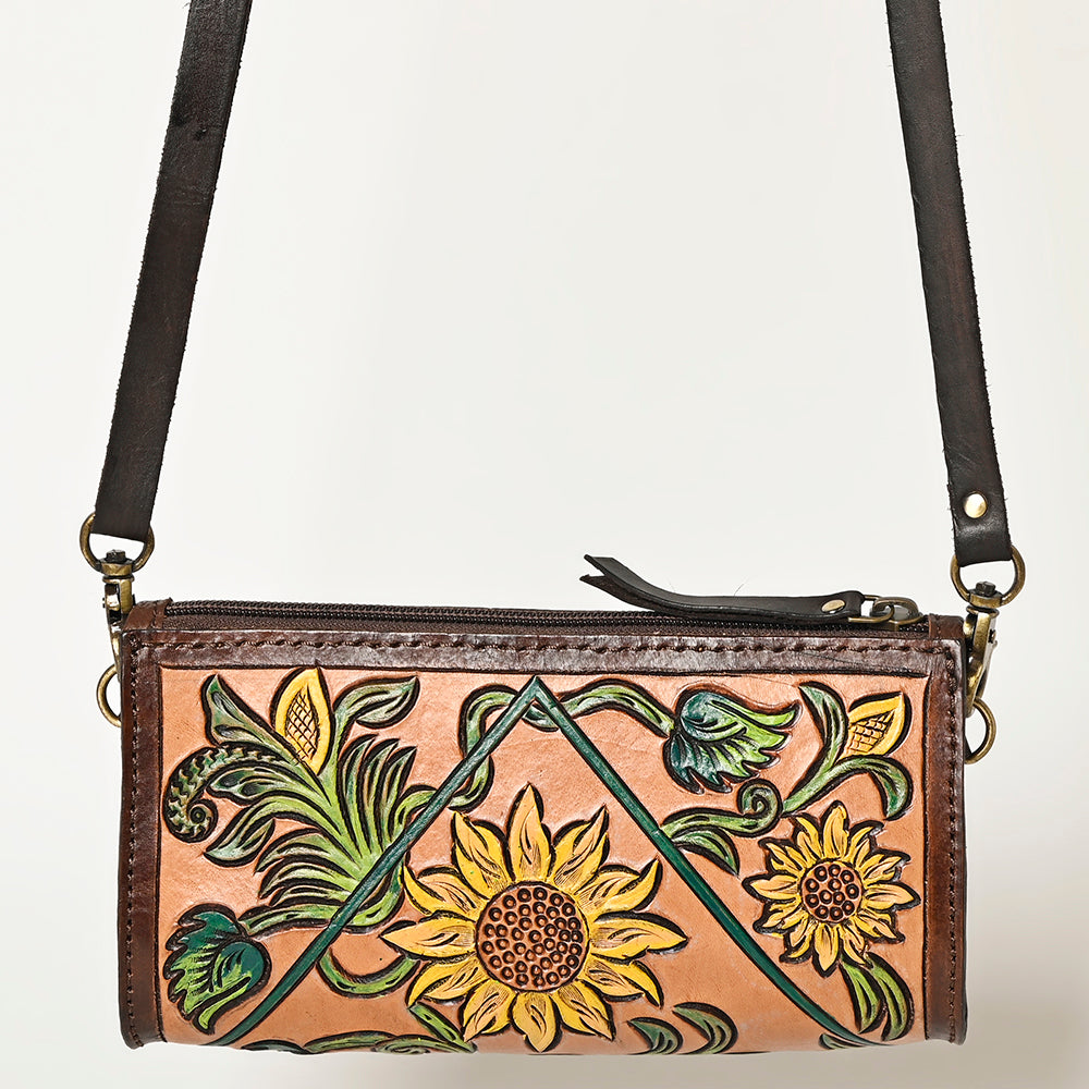 ADBGA469 American Darling Sunflower Crossbody Hand-Tooled Leather Floral Western Bag