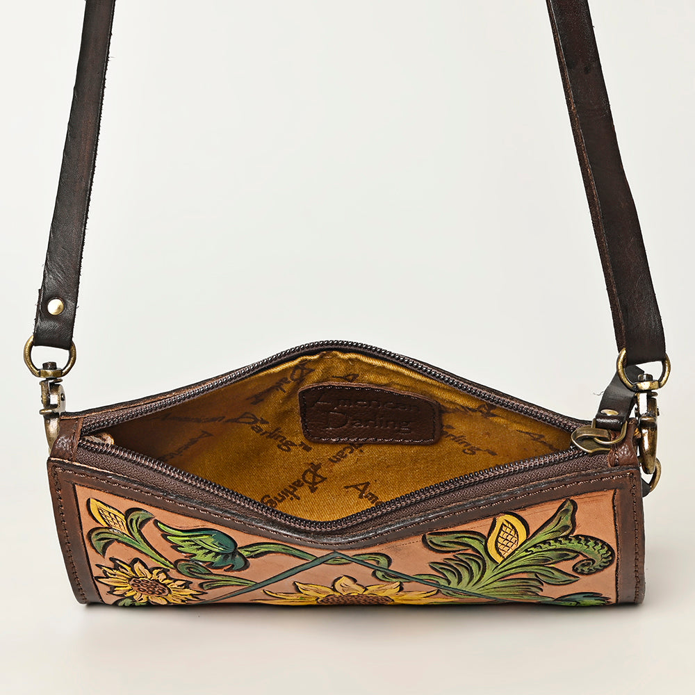 ADBGA469 American Darling Sunflower Crossbody Hand-Tooled Leather Floral Western Bag
