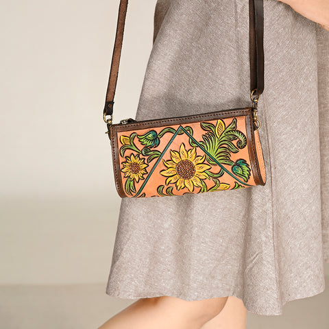 American Darling Sunflower Crossbody Hand-Tooled Leather Floral Western Bag
