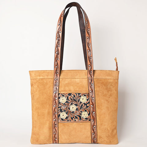 American Darling Genuine Suede Leather Hand Tooled Floral Carved Tote Bag Western Purse