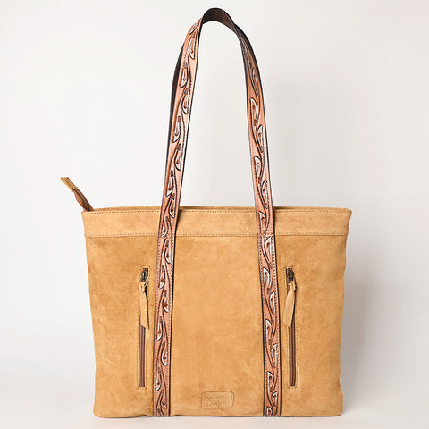 American Darling Genuine Suede Leather Hand Tooled Floral Carved Tote Bag Western Purse