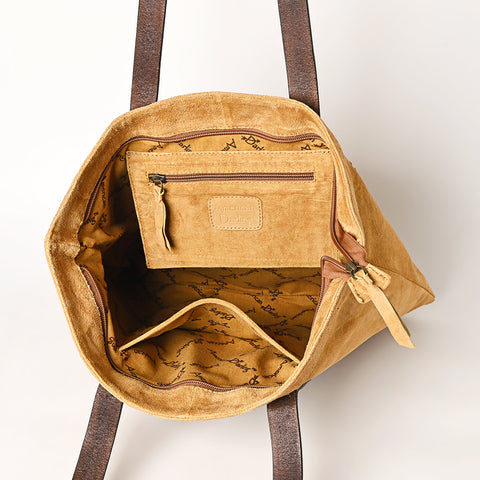 American Darling Genuine Suede Leather Hand Tooled Floral Carved Tote Bag Western Purse