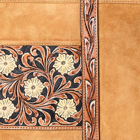 American Darling Genuine Suede Leather Hand Tooled Floral Carved Tote Bag Western Purse