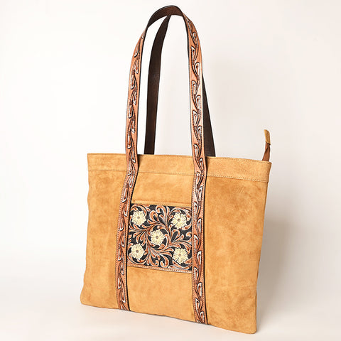 American Darling Genuine Suede Leather Hand Tooled Floral Carved Tote Bag Western Purse
