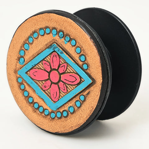 ADPNA101 Floral Design Hand-Tooled Leather Cell Phone Pop Socket - By American Darling