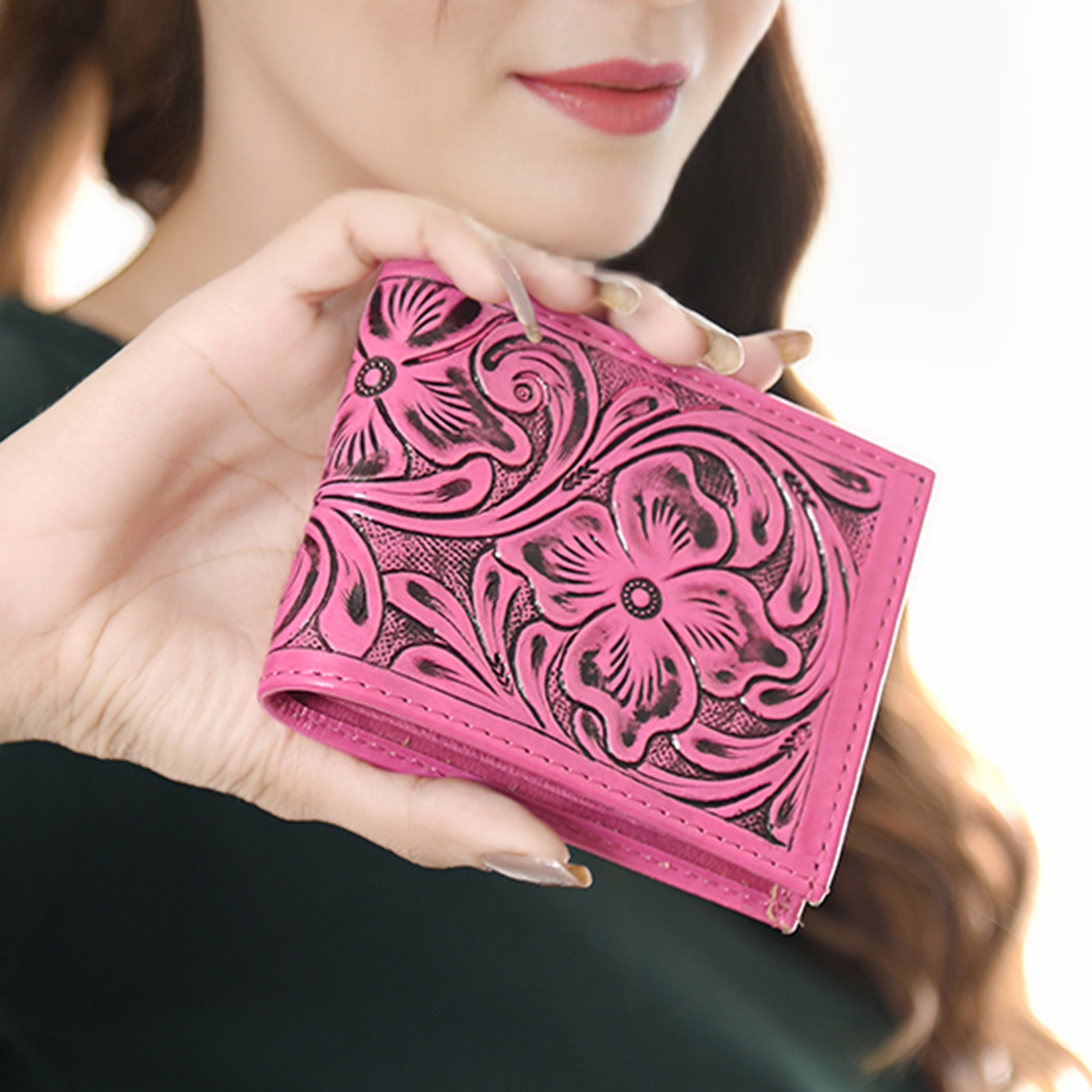 American Darling Hand Tooled Leather Bifold Wallet | Floral Carved Purse