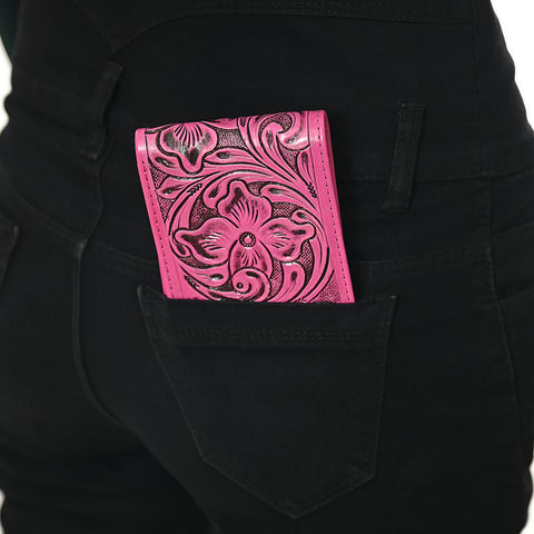 American Darling Hand Tooled Leather Bifold Wallet -Floral Carved Purse