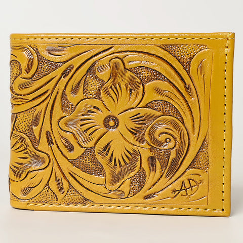 American Darling Hand Tooled Leather Bifold Wallet -Floral Carved Purse