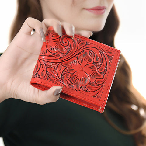 American Darling Hand Tooled Leather Bifold Wallet -Floral Carved Purse