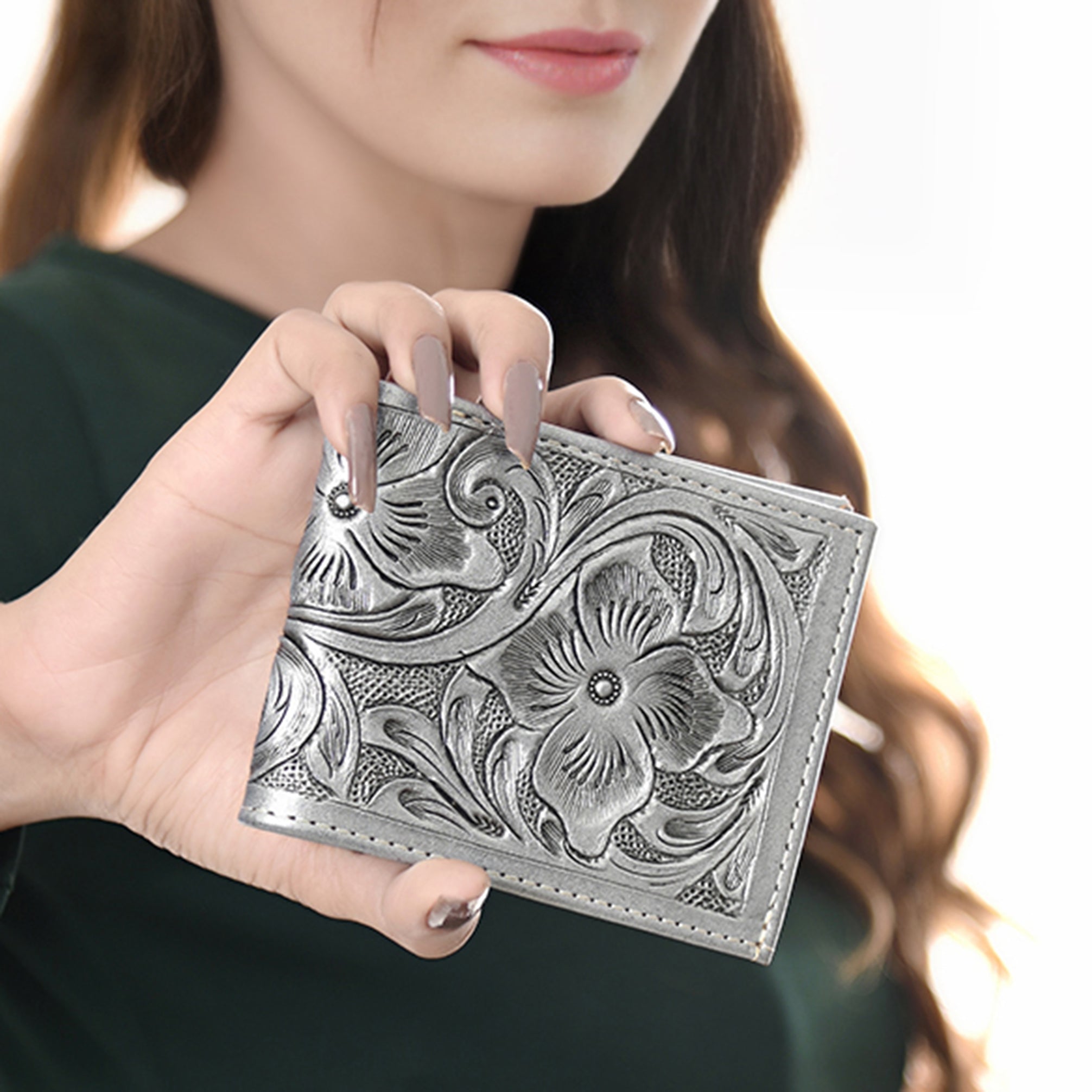 American Darling Hand Tooled Leather Bifold Wallet | Floral Carved Purse