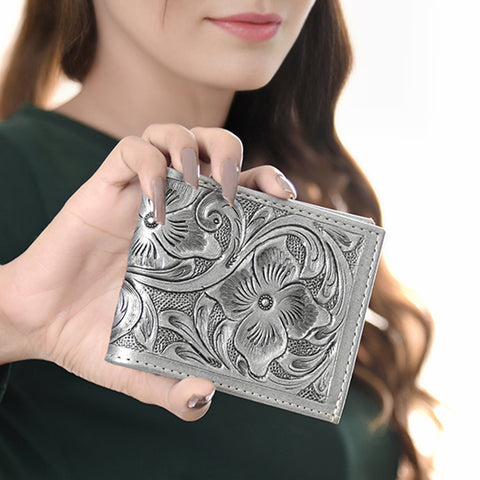 American Darling Hand Tooled Leather Bifold Wallet -Floral Carved Purse