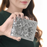 LC-ADBG1236 Hand-Tooled Leather Wallet - Western Floral Bifold Design