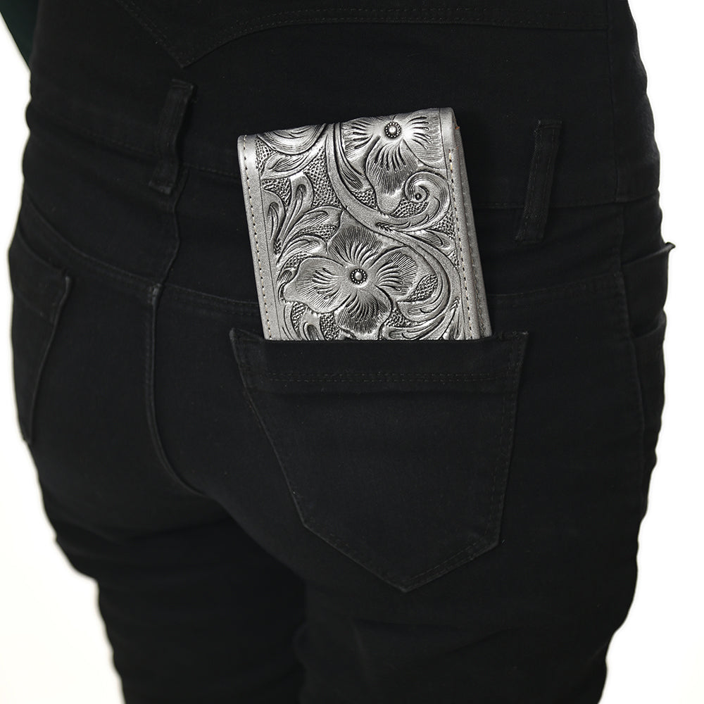 American Darling Hand Tooled Leather Bifold Wallet | Floral Carved Purse
