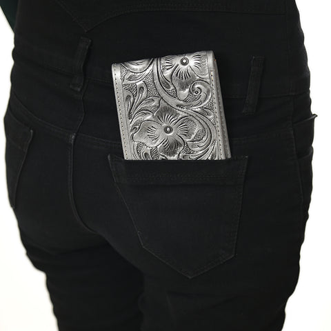 American Darling Hand Tooled Leather Bifold Wallet -Floral Carved Purse