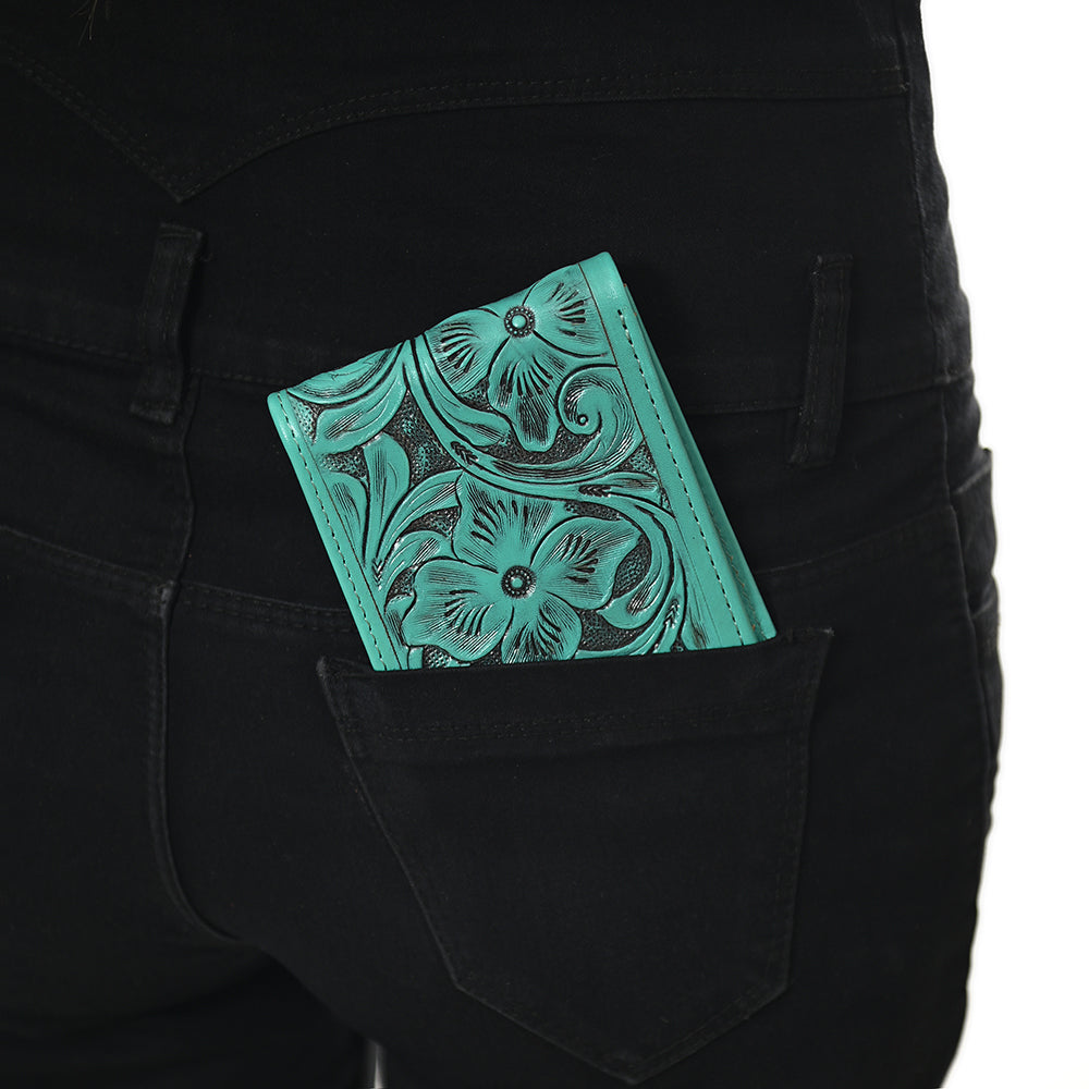 American Darling Hand Tooled Leather Bifold Wallet | Floral Carved Purse