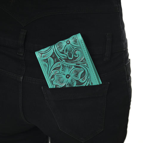 American Darling Hand Tooled Leather Bifold Wallet -Floral Carved Purse