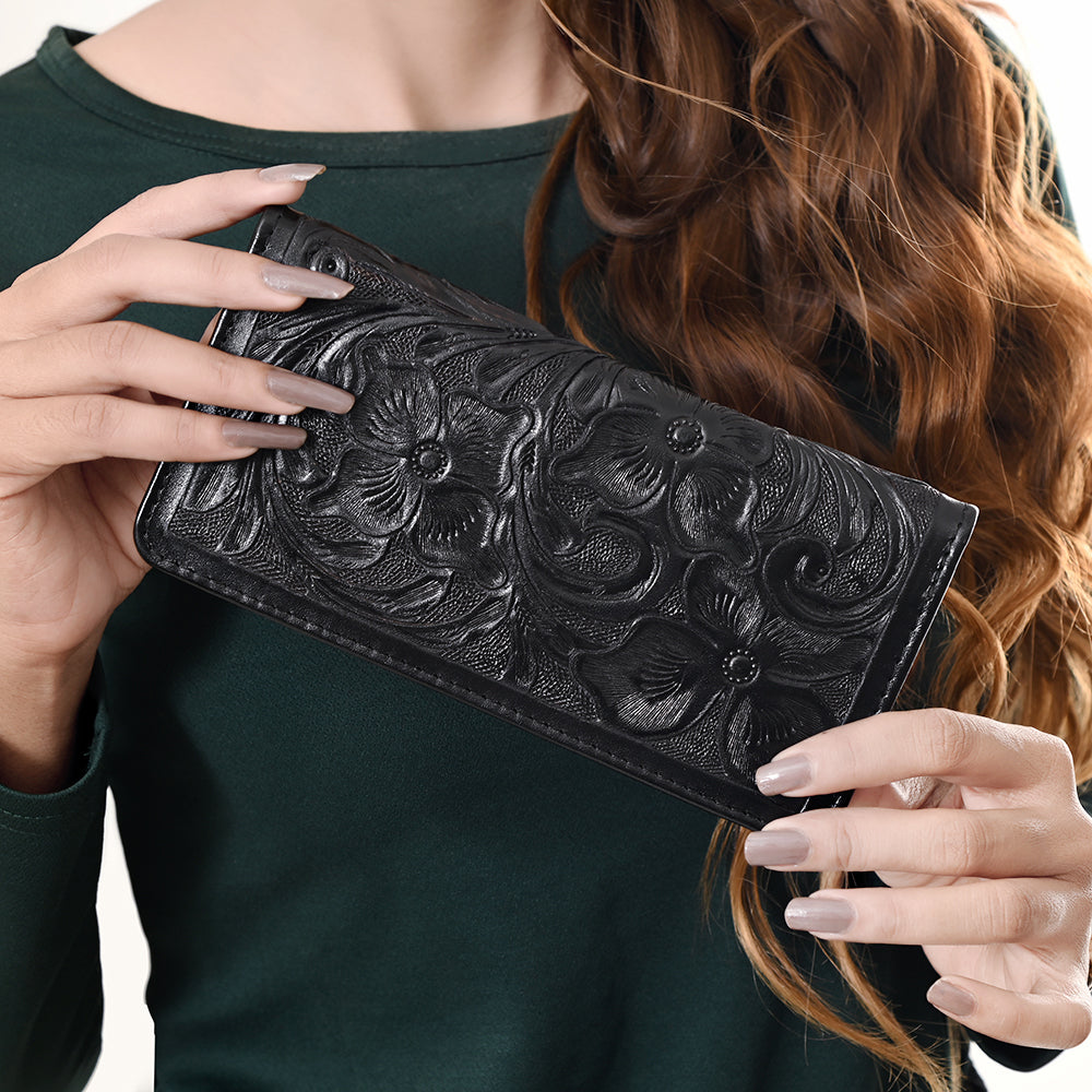 American Darling Black Tooled Leather Wallet | Western Bifold Clutch