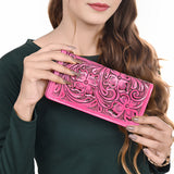 ADBG1269B Pink Hand-Tooled Leather Long Wallet - Floral Western Style