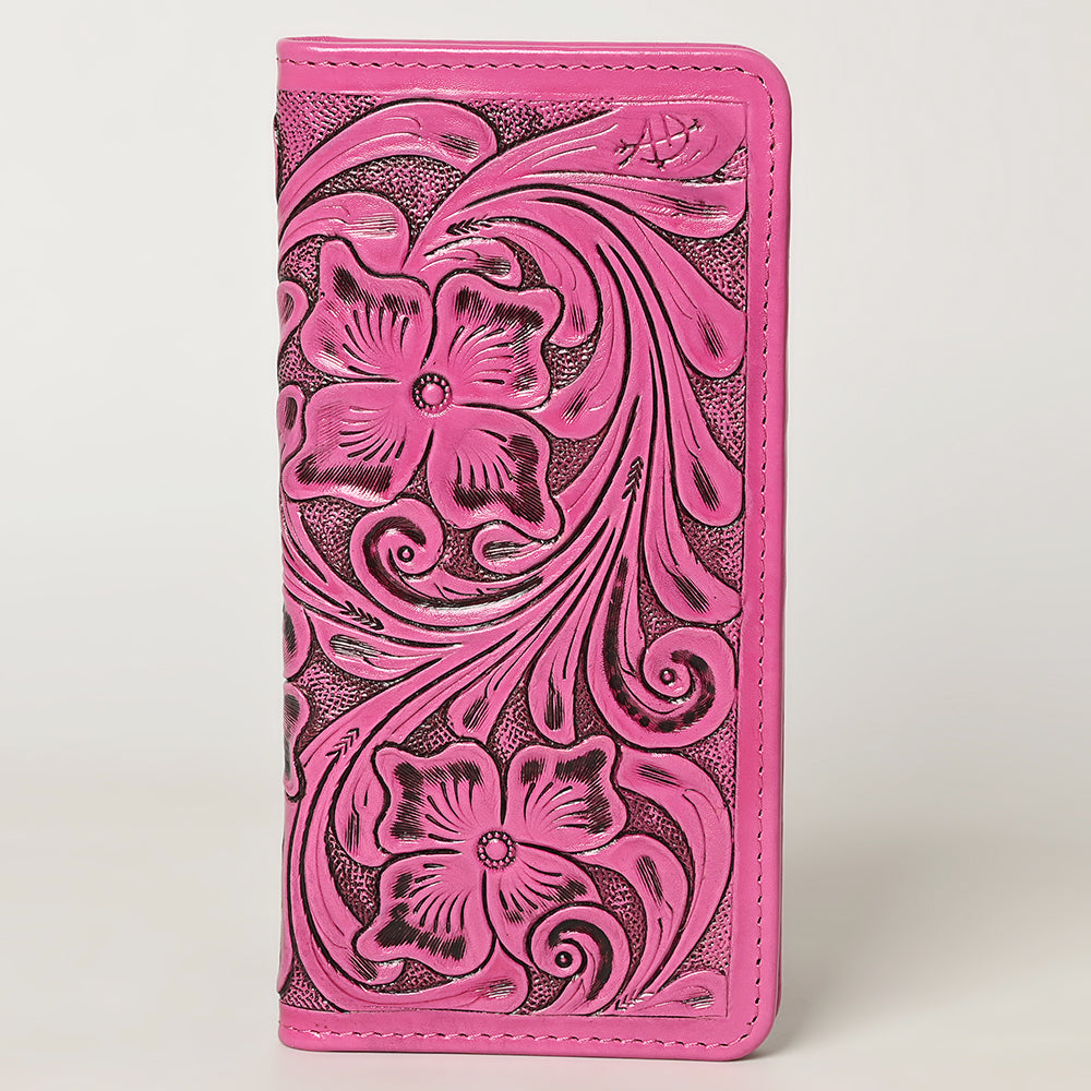 American Darling Pink Tooled Leather Wallet | Floral Carved Bifold