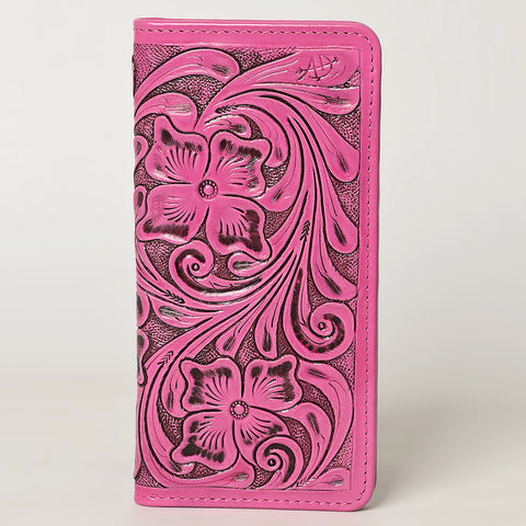 American Darling Pink Tooled Leather Wallet -Floral Carved Bifold