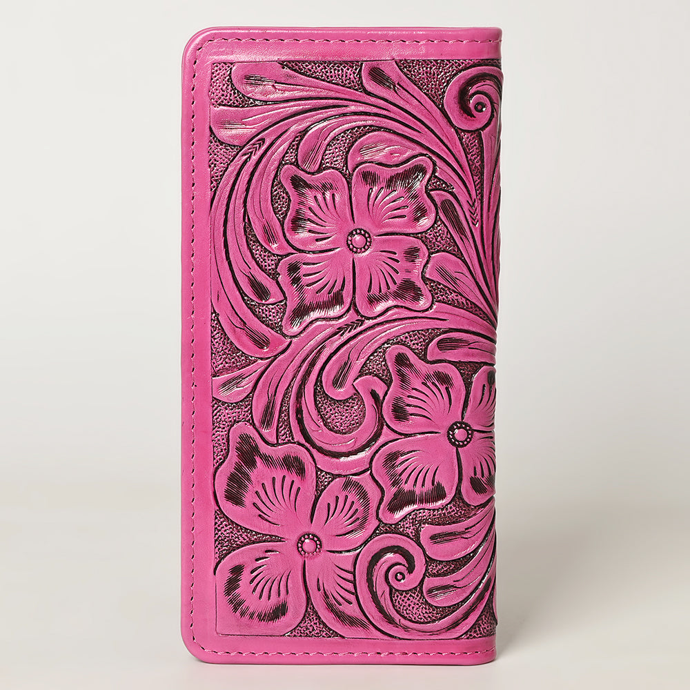 American Darling Pink Tooled Leather Wallet | Floral Carved Bifold