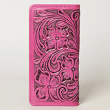 ADBG1269B Pink Hand-Tooled Leather Long Wallet - Floral Western Style