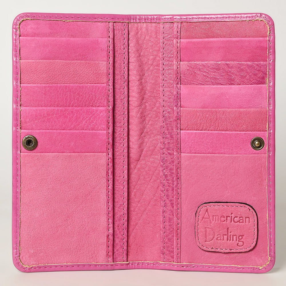 American Darling Pink Tooled Leather Wallet | Floral Carved Bifold