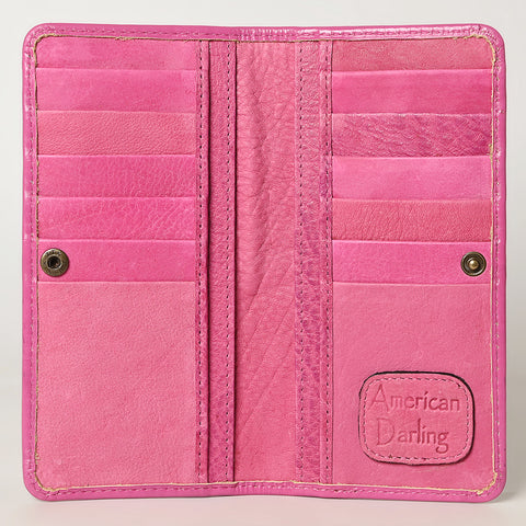 American Darling Pink Tooled Leather Wallet -Floral Carved Bifold