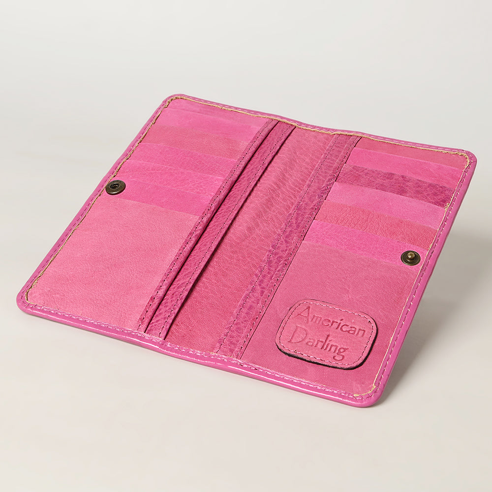 American Darling Pink Tooled Leather Wallet | Floral Carved Bifold