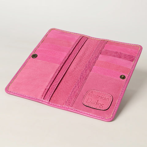 American Darling Pink Tooled Leather Wallet -Floral Carved Bifold
