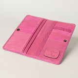 ADBG1269B Pink Hand-Tooled Leather Long Wallet - Floral Western Style
