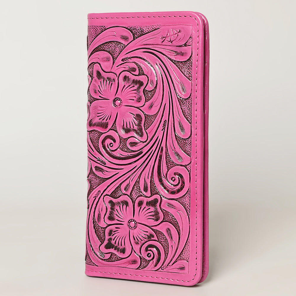 American Darling Pink Tooled Leather Wallet | Floral Carved Bifold