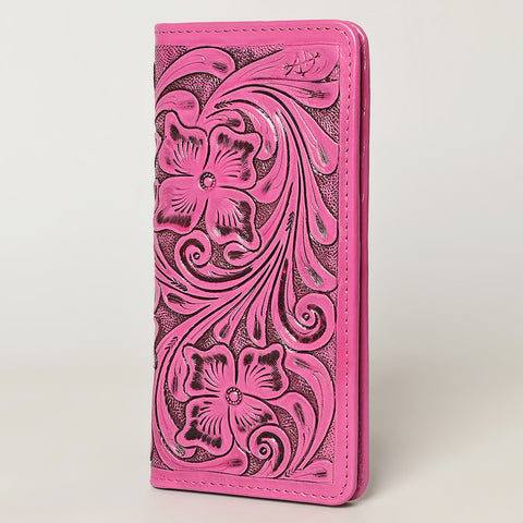 American Darling Pink Tooled Leather Wallet -Floral Carved Bifold