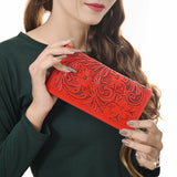 ADBG1269 Hand-Tooled Leather Long Wallet - Western Floral Rodeo Style