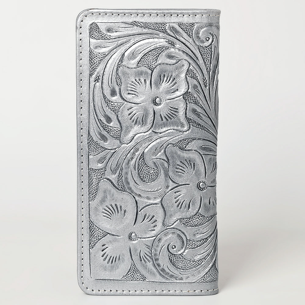 ADBG1269 Hand-Tooled Leather Long Wallet - Western Floral Rodeo Style
